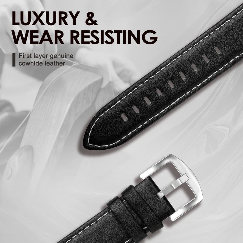 SWEES Leather Band Compatible for Apple Watch 42mm 44mm 45mm, Genuine Leather Replacement Wristband Strap Compatible iWatch Series 7 6 5 4 3 2 1 SE Sports & Edition Men And Women, Classic Black - Image 2